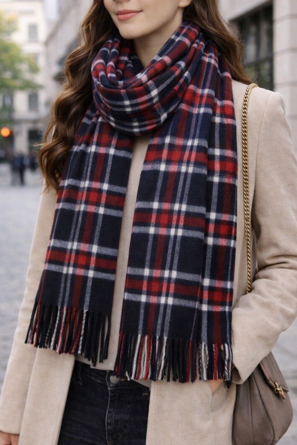 Producto - Bufandon polar soft cuadrillle azul rojo y blanco