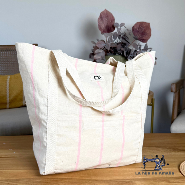 Producto - Bolso playero XL rayado rosa