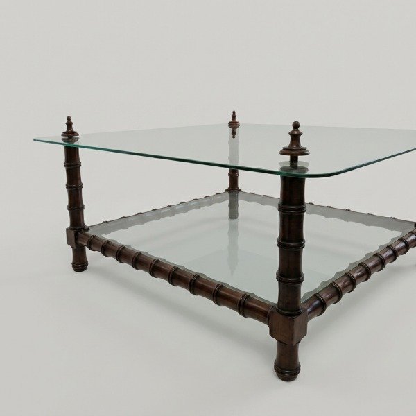 Producto - Mesa de Centro de Estilo Neoclásico en Madera Torneada y Vidrio - 1