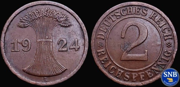 Producto - Alemania - República de Weimar - 2 Pfennig (1924 A) KM #31 [VF-]