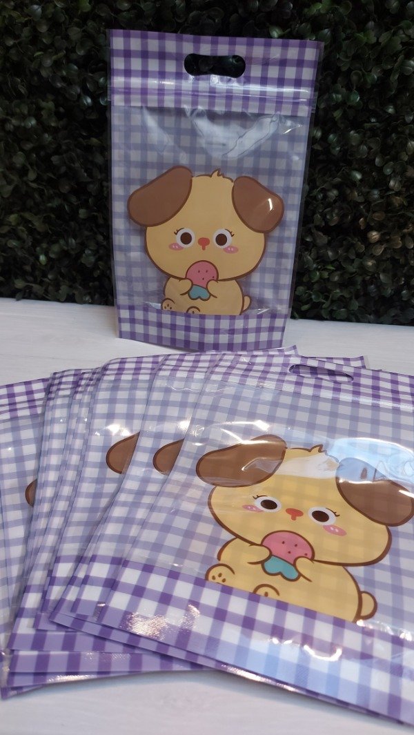 Producto - Bolsa doypack cuadrille LILA con PERRITO. Precio por unidad.