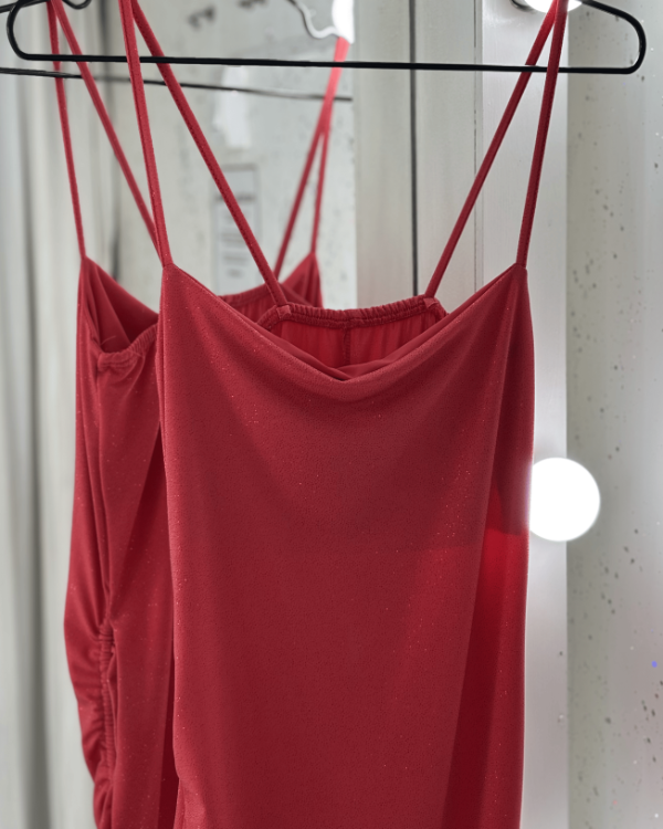 Producto - Vestido Seda Frunce Rojo