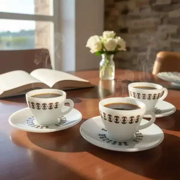 Producto - Tazas De Café Rigopal Con Grabados Oscuros Blanco Marrón