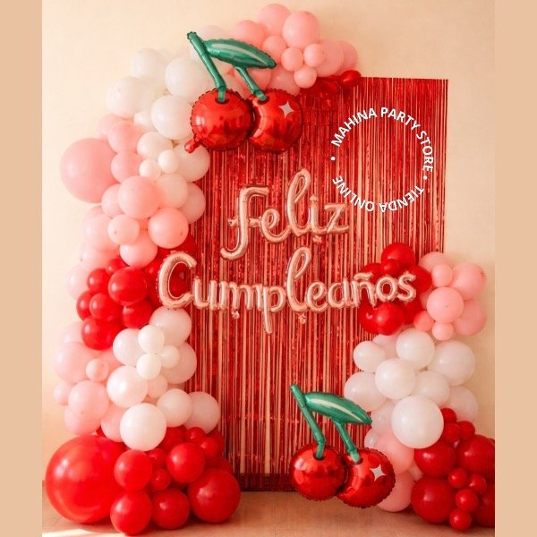 Producto - Set globos cereza rosas / rojo y blanco 100 piezas