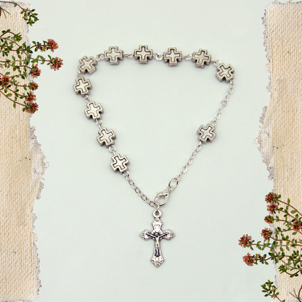 Producto - Pulsera decenario cruz plateada