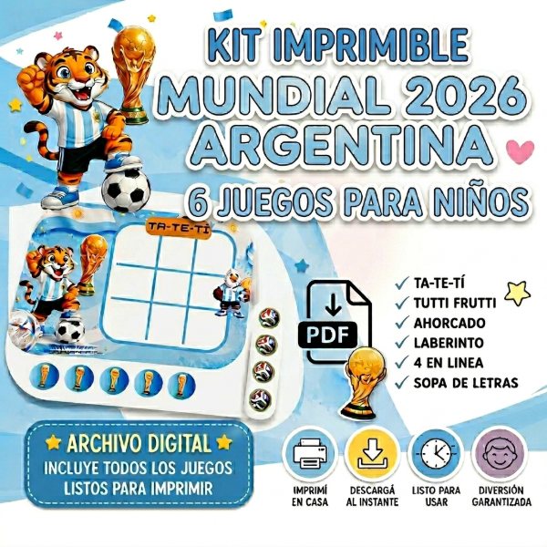 Producto - Kit Imprimible Mundial 2026 - 6 Juegos Infantiles