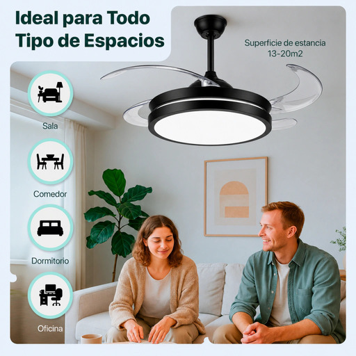 Producto - Ventilador de Techo -4 aspas retractiles -modo frio/calor -luz led -control remo - 4
