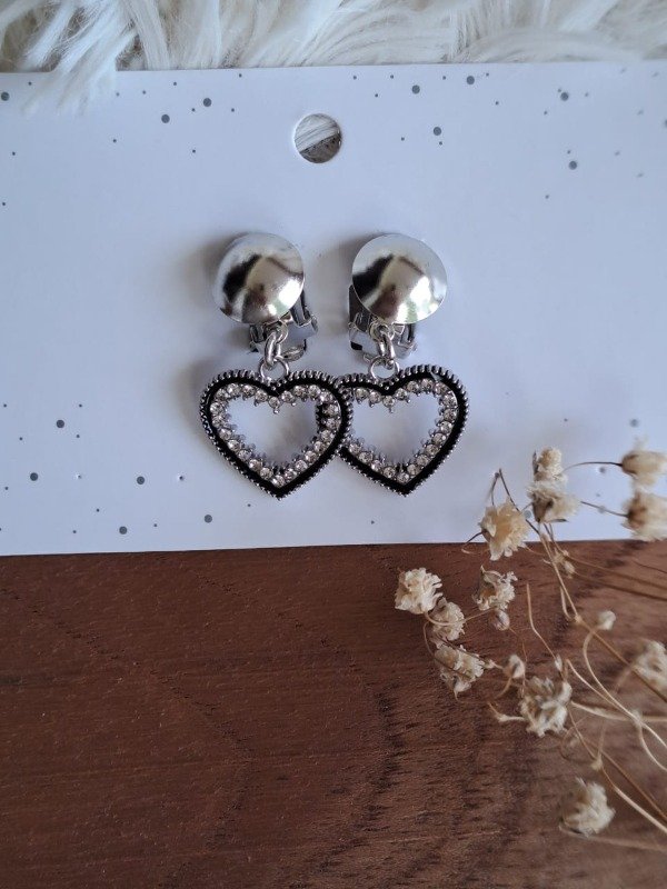 Producto - ACLIP08 Aros Clip Colgante Corazon Calado Strass