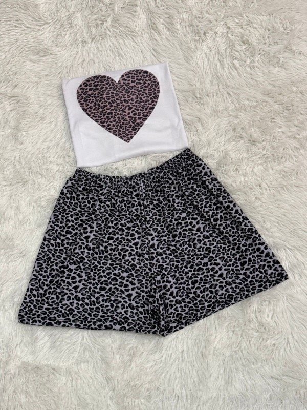 Producto - Pijama animado corto + remera manga corta - Animal Print Gris