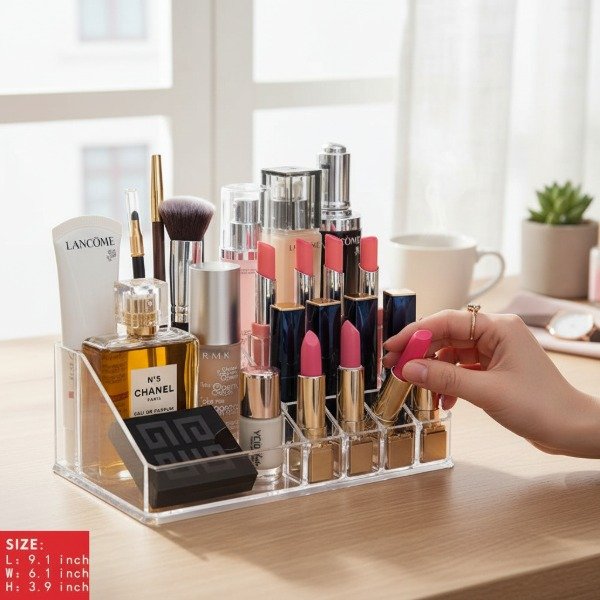 Producto - ORGANIZADOR ACRILICO MULTI COMPARTIMENTOS PARA MAQUILLAJE Y ESCRITORIO 13X9X23