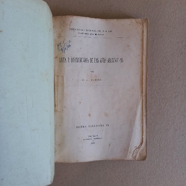 Producto - Lista y distribución de las aves argentinas, C. C. Orlog (Detalles)