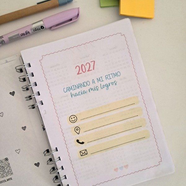 Producto - Agenda dos días por hoja vertical  2027 color pastel.(Tapa a elección) - 0