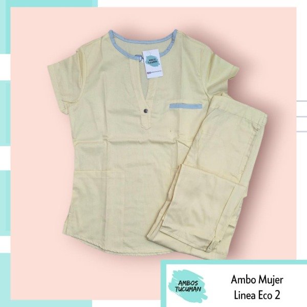 Producto - Ambo Eco Amarillo Pastel con Celeste
