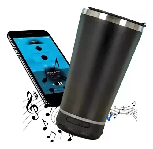 Producto - VASO TERMICO CON PARLANTE BLUETOOTH Y DESTAPADOR COLOR NEGRO