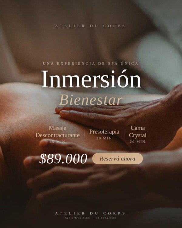 Producto - INMERSIÓN BIENESTAR Masaje descontracturante, Presoterapia, Cama Crystal