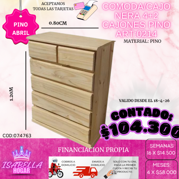 Producto - COMODA/CAJONERA 4+2 PINO