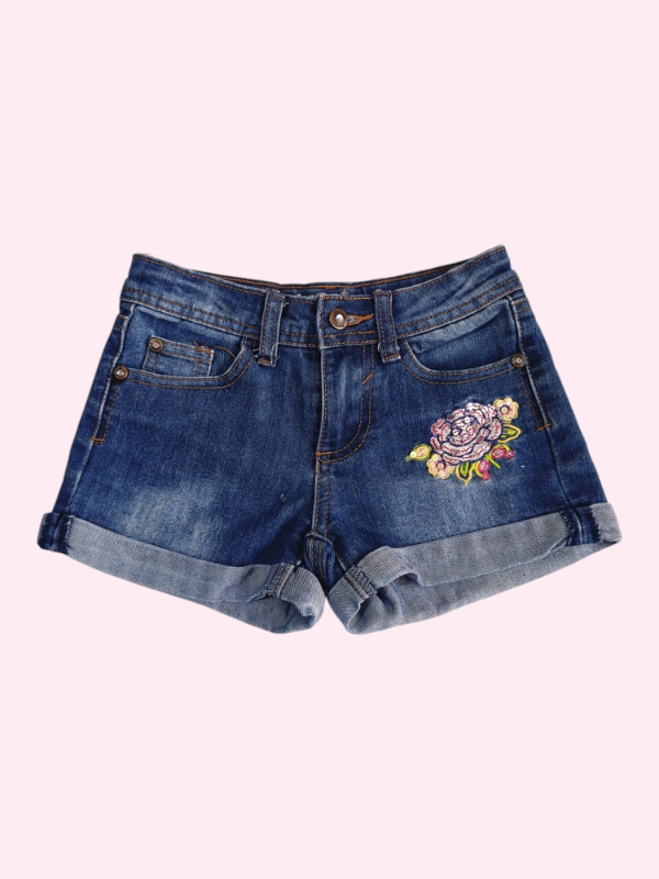 Producto - Short de jean azul oscuro con flor bordada Harvest 6 años
