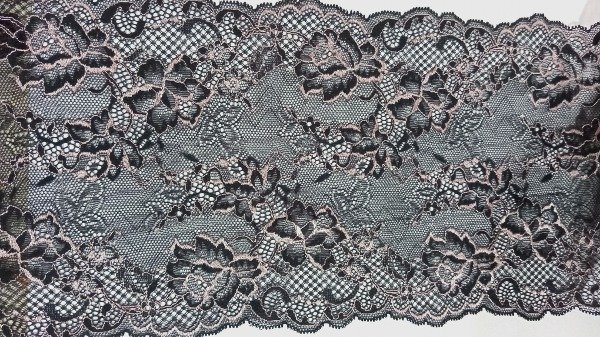 Producto - Puntilla elastizada negro/rosa 18cm