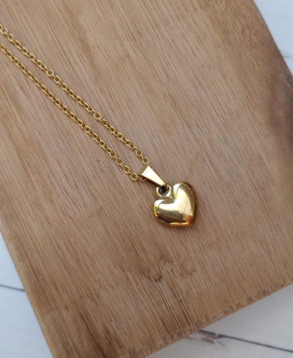 Producto - Collar Corazón inflado - Acero Dorado