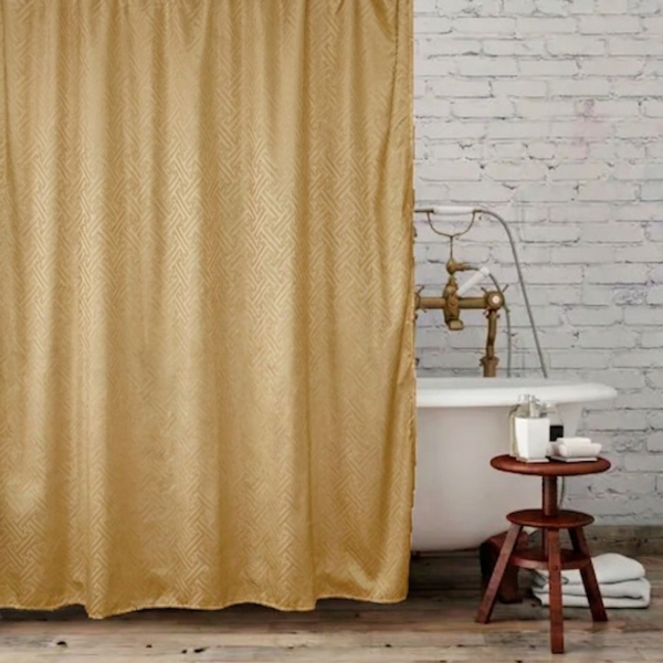 Producto - Cortina de baño Tela con textura 3D Laberinto + Protector y Ganchos