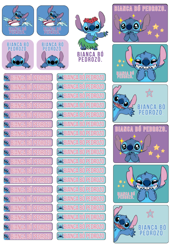 Producto - Stitch Etiqueta escolares Personalizadas Aprueba de agua plancha A4