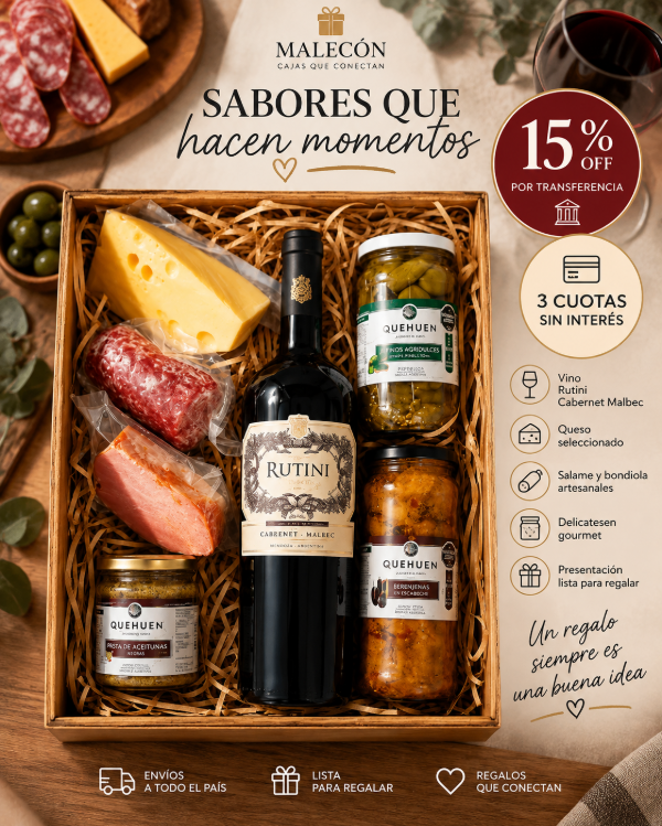 Producto - Caja Regalo Gourmet Premium con Rutini Cabernet Malbec y Picada Completa - 0