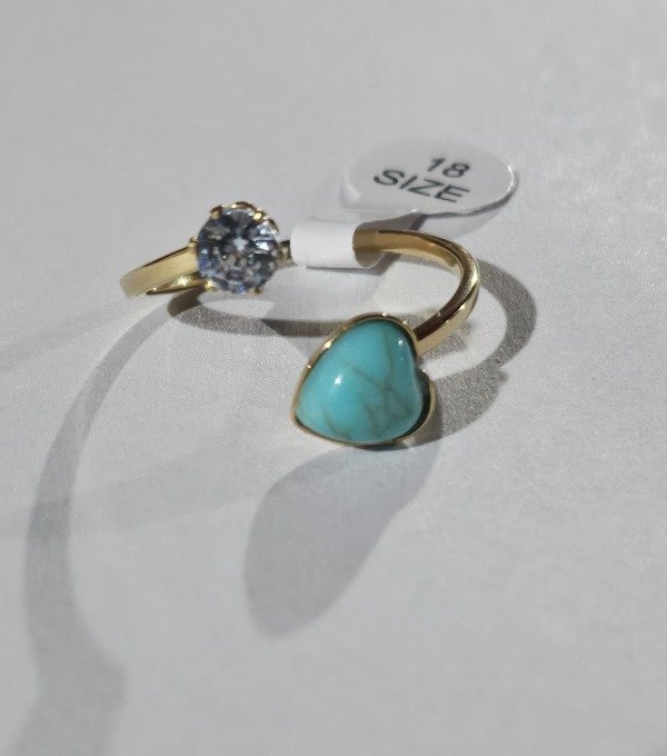 Producto - Anillo dorado corazon celeste y strass