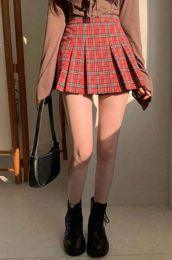 Producto - Pollera Tableada Roja con Blanco