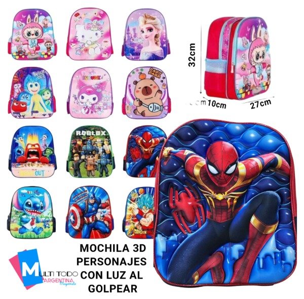 Producto - MOCHILA 3D PERSONAJES CON LUZ AL GOLPEAR