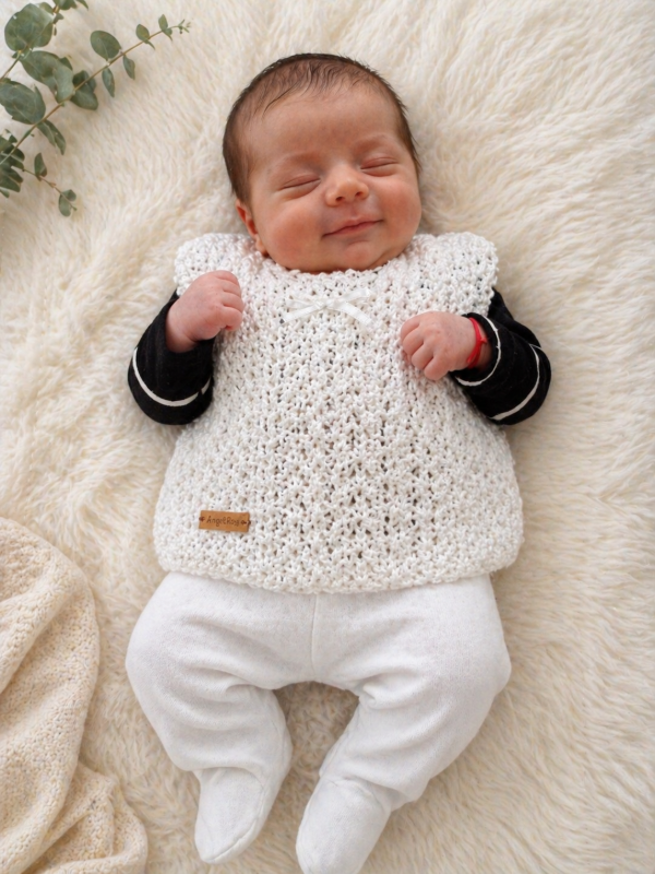 Producto - Chaleco para bebé tejido a mano con moño 0-3 meses