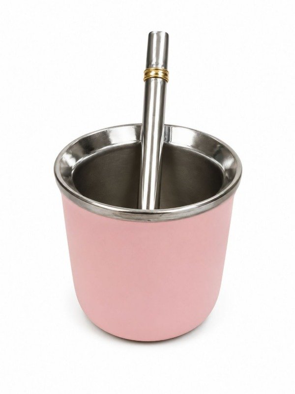 Producto - MATE ACERO COLOR ROSA + BOMBILLA