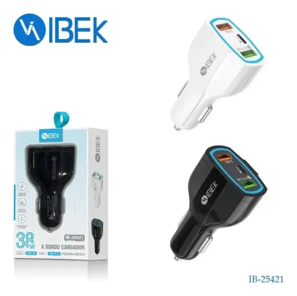 Producto - Cargador Carga Rapida Auto Usb + Tipo C 38w 3 Puertos
