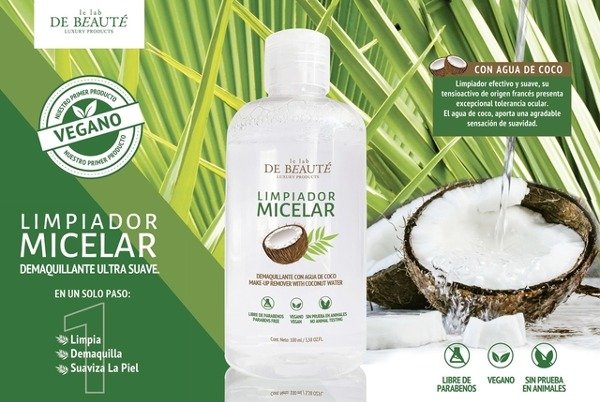 Producto - VEGANO. Limpiador micelar demaquillante con agua de coco. 250 ML.