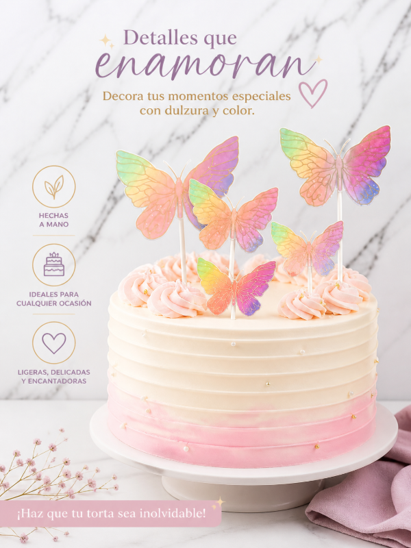 Producto - Set de 6 mariposas multicolor holografico