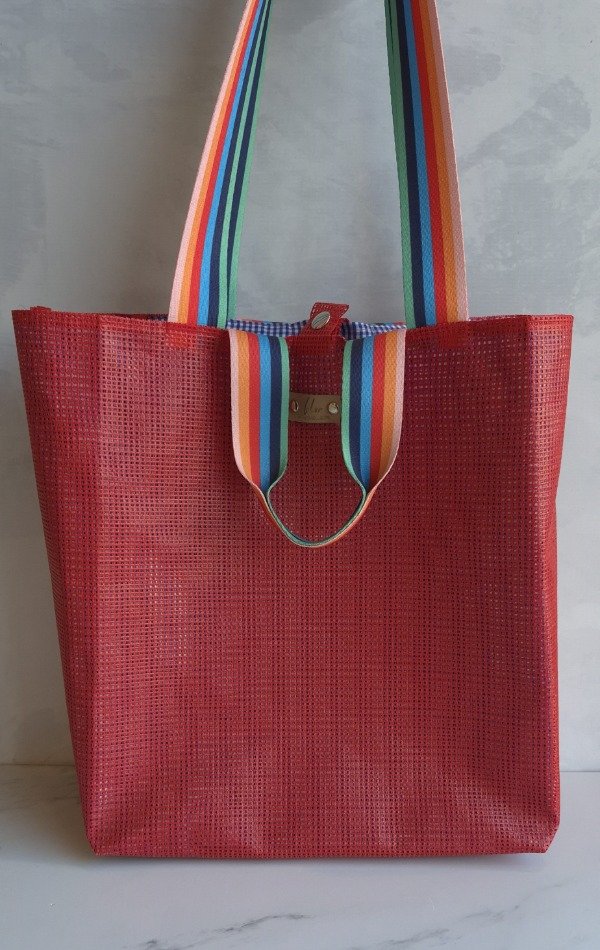 Producto - Bolso Mediano Rojo/Cuadrillé