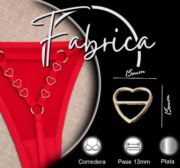 Producto - Corredera zamac corazón HORIZONTAL de 10 mm (50 unidades)