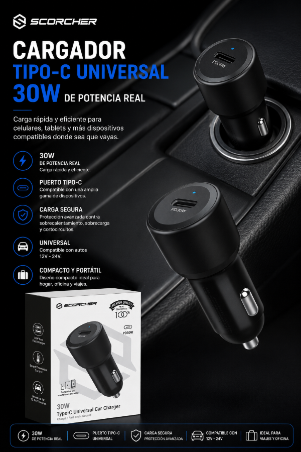 Producto - Cargador Scorcher Tipo-C C81A 30W Carga Rápida