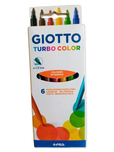 Producto - Marcadores Giotto Turbo Color x6 Lavables Punta Fina - Colores Intensos