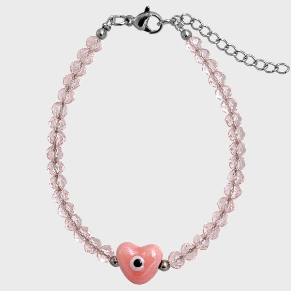 Producto - Pulsera de cristal checo y acero quirúrgico - 4mm - Rosa - Ojo corazón