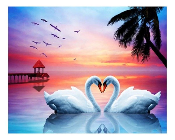 Producto - DIAMOND PAINTING 30X30 CISNES AL ATARDECER ROJIZO