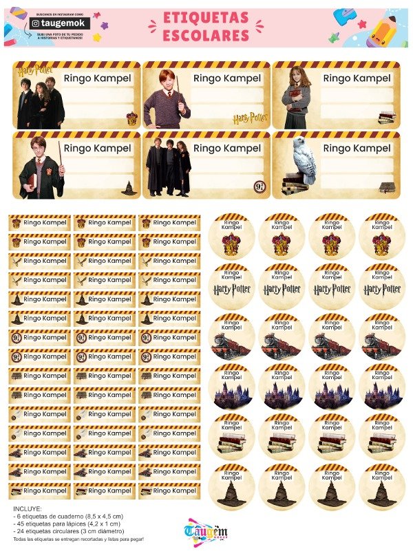 Producto - Etiqueta Escolar en Papel Autoadhesivo - Harry Potter 2