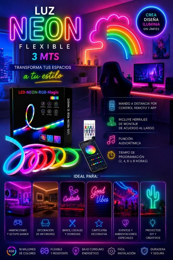 Producto - LUZ NEON FLEXIBLE 3 MTS C/CONTROL