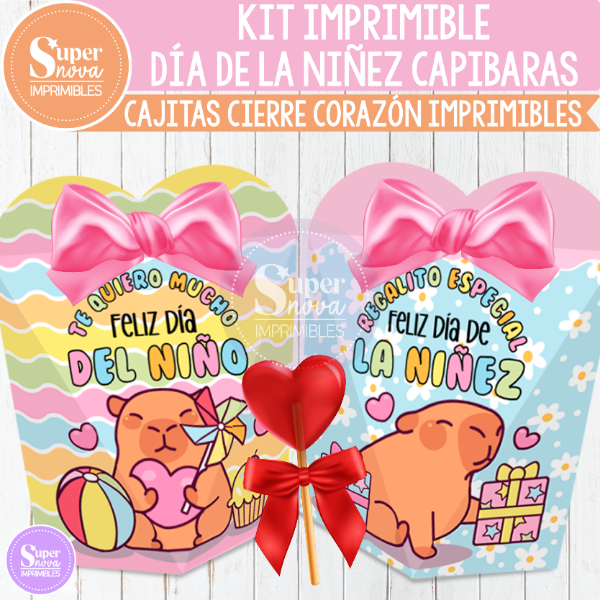 Producto - KIT IMPRIMIBLE DÍA DE LA NIÑEZ CAPIBARAS CAJITAS CIERRE CORAZÓN