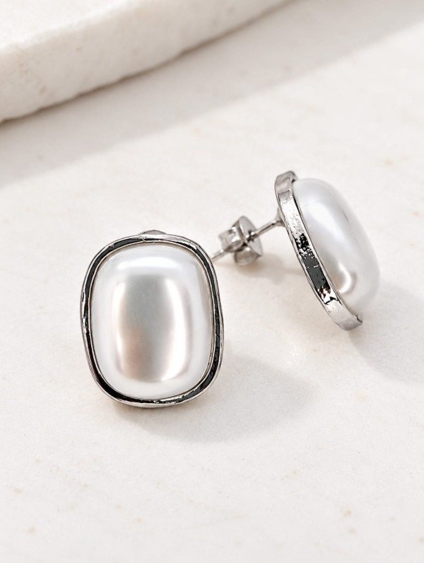 Producto - Aros acero quirurgico pasante perla cuad borde dor