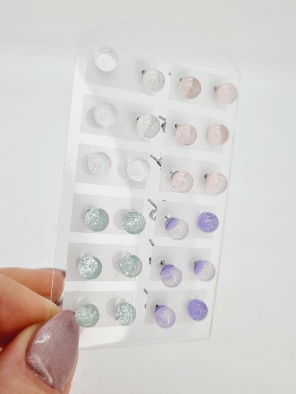 Producto - Blister aros acero quirurgico pasante bolita opal color brillo