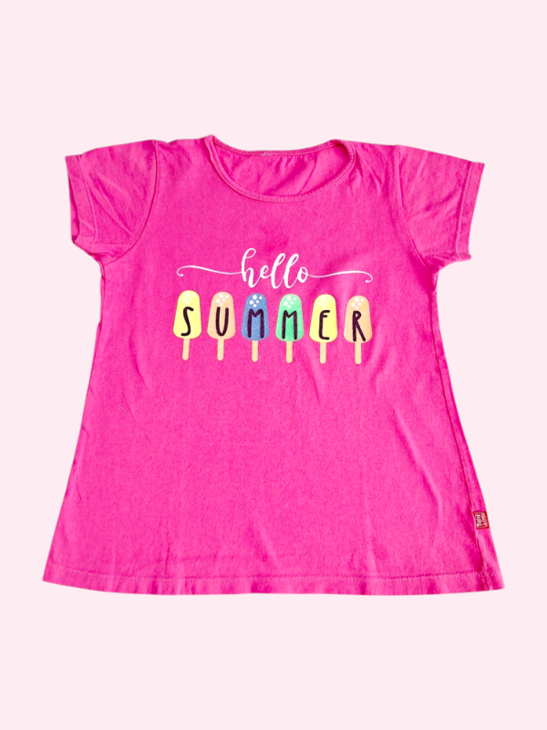 Producto - Remera manga corta rosa HELLO SUMMER 7/8 años