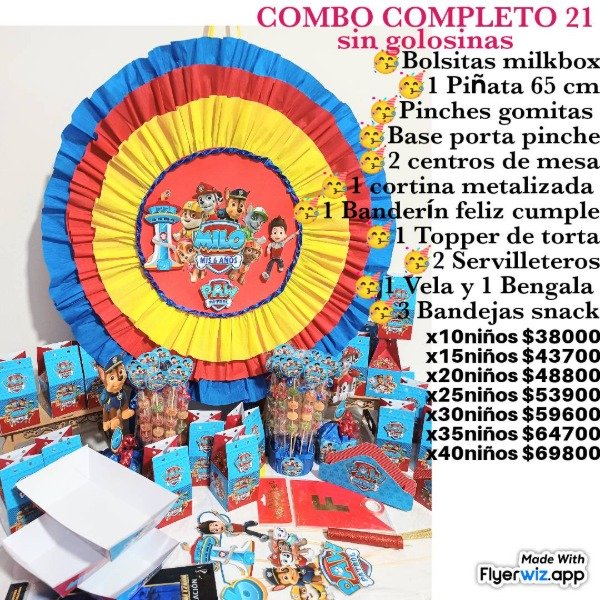 Producto - Combo completo 21 paw Patrol sin golosinas
