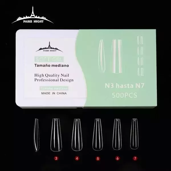 Producto - TIPS SOFT GEL  X500 EN CAJA SOLO 5 TAMANO DE MED TRANSPARENTE