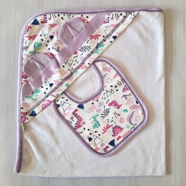 Producto - Mantita Recibidora + Babero Dino Lila