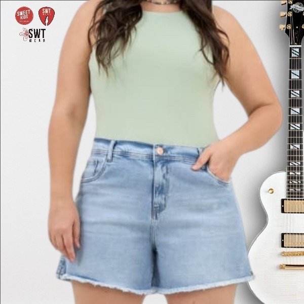 Producto - Short Jean Celeste  Deflecado Abertura Lateral Art M584 Talle 46 a 54